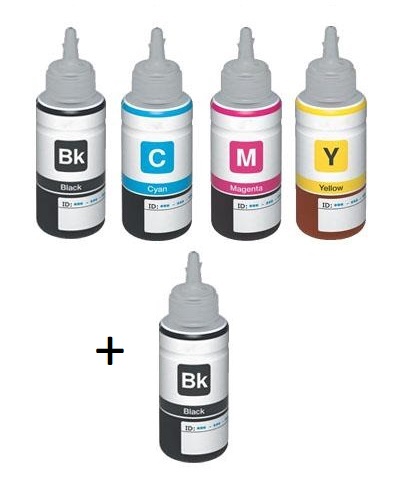 Epson Compatible T6641/T6642/T6643/T6644 Full set of Bottles + EXTRA BLACK (2 x Black, 1 x Cyan/Magenta/Yellow)